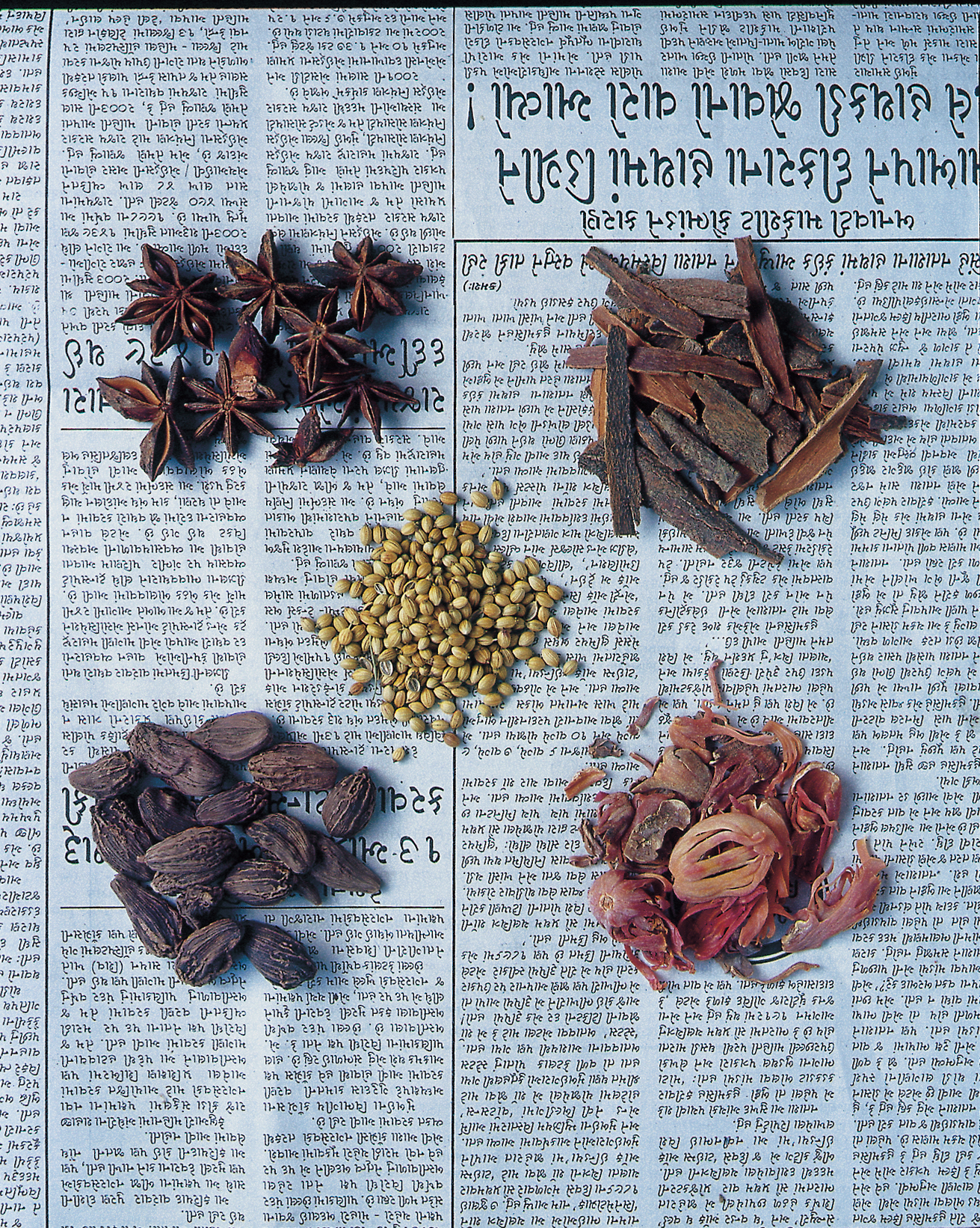 spices on newsprint